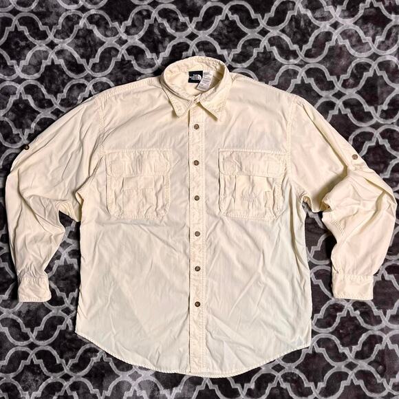 Vintage North Face Safari Shirt Men's Small Cream Button Up Outdoors Indy Jones - Picture 1 of 10